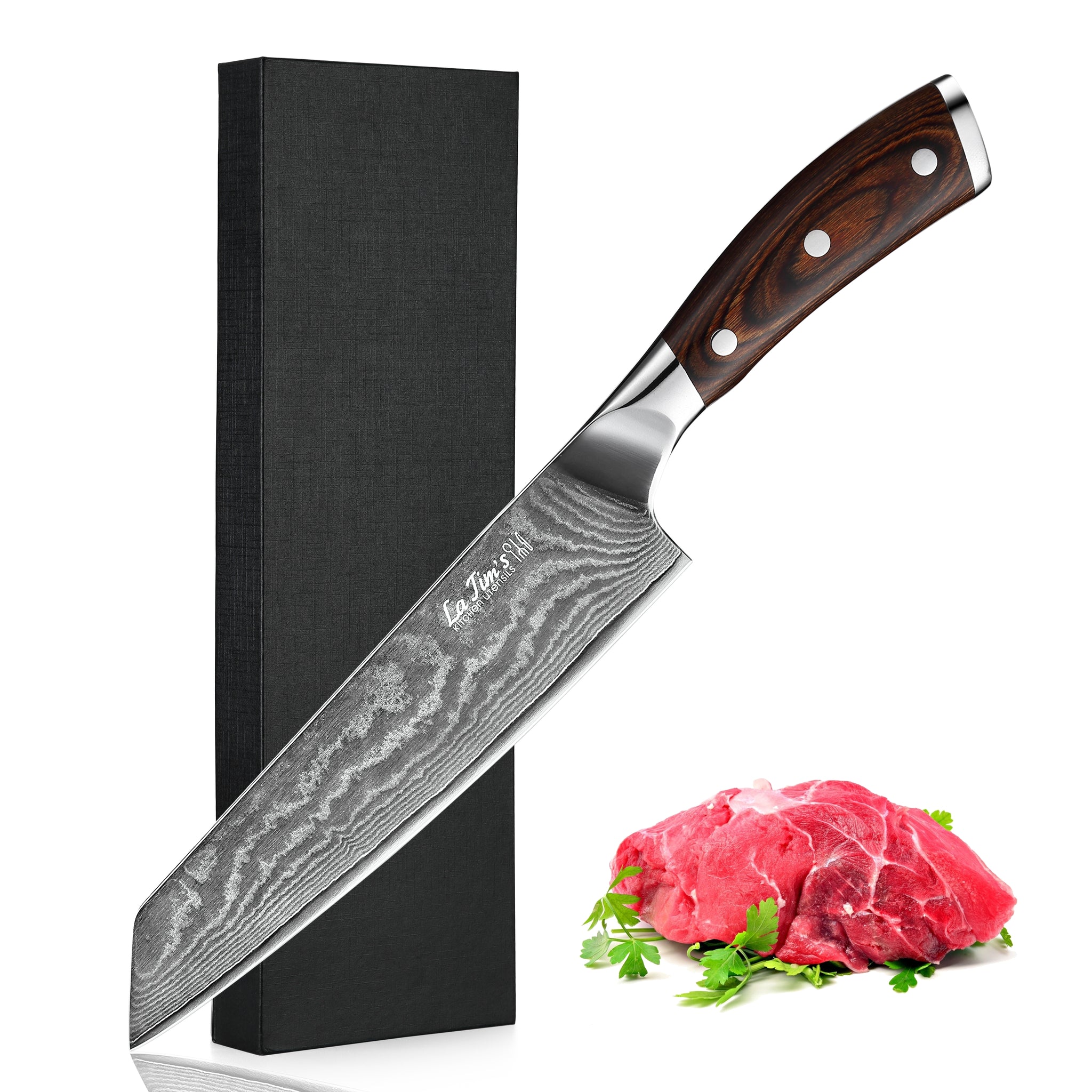 Latim's Professional Chef Knife 8 inch，Damascus Kitchen Knives Made of Japanese VG-10 Stainless Steel with Unique Pattern，Ultra Sharp Blade and Ergonomic Handle